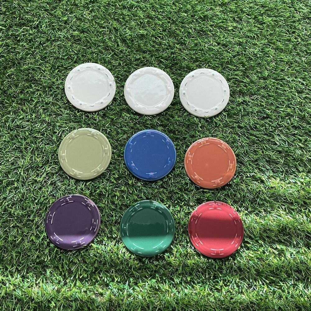 Longaberger Pottery Woven Traditions Coasters Crock Lids Mixed Colors Lot 9
